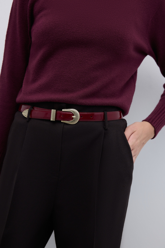 %100 Deri Eskitme Toka Detaylı Kemer Bordo - Roman