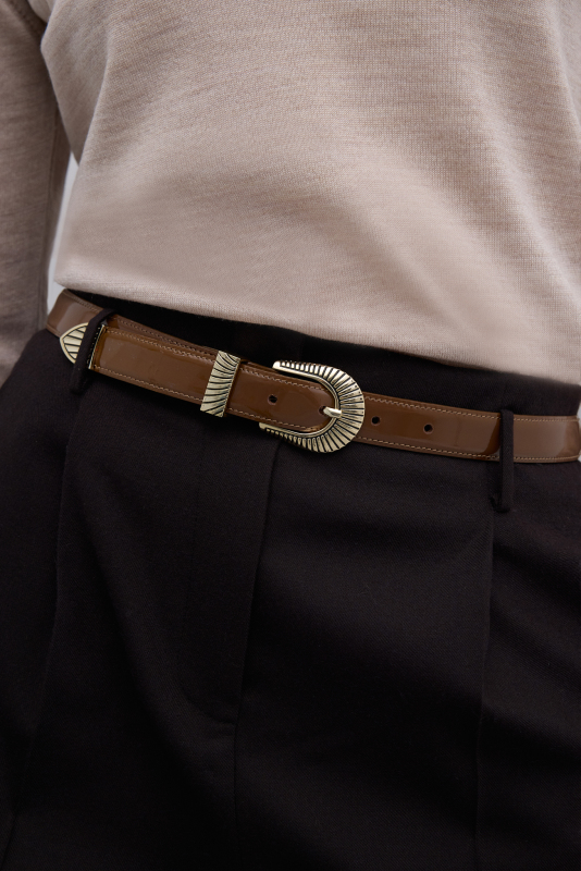 %100 Deri Eskitme Toka Detaylı Kemer Camel - 2