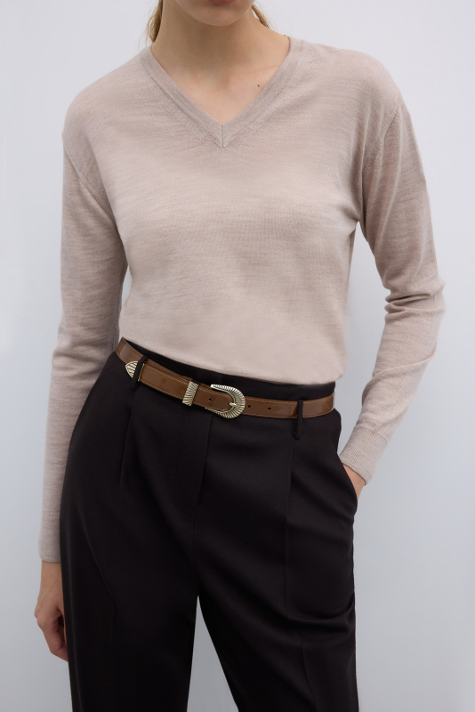 %100 Deri Eskitme Toka Detaylı Kemer Camel 