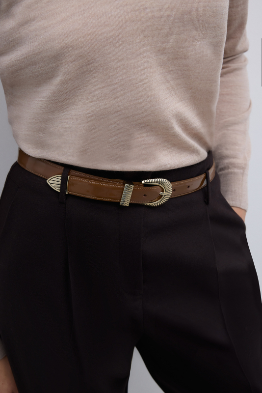 %100 Deri Eskitme Toka Detaylı Kemer Camel - 3