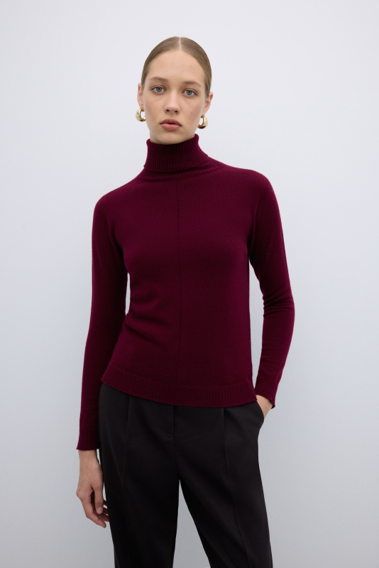 %100 Kaşmir Balıkçı Yaka Triko Bordo - Roman
