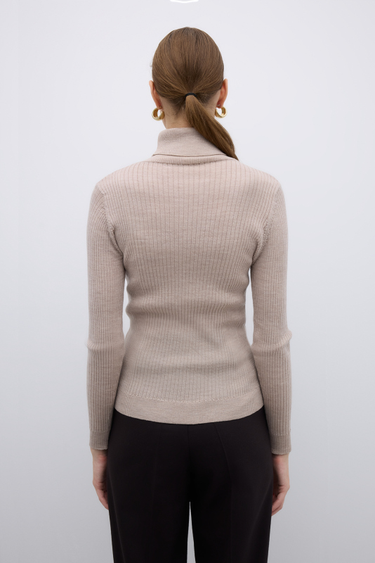 %100 Yün Balıkçı Yaka Triko Bej - 2
