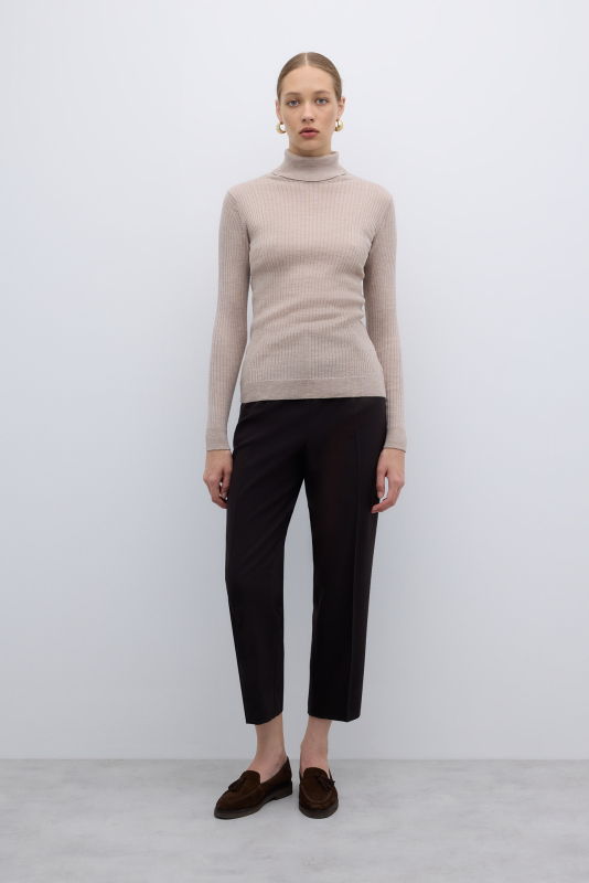 %100 Yün Balıkçı Yaka Triko Bej - 3