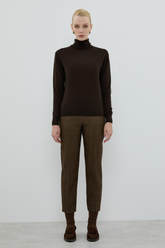 %100 Yün Balıkçı Yaka Triko Kahve - 3