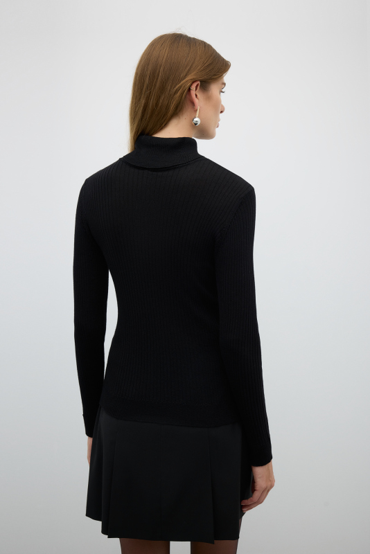 %100 Yün Balıkçı Yaka Triko Siyah - 2