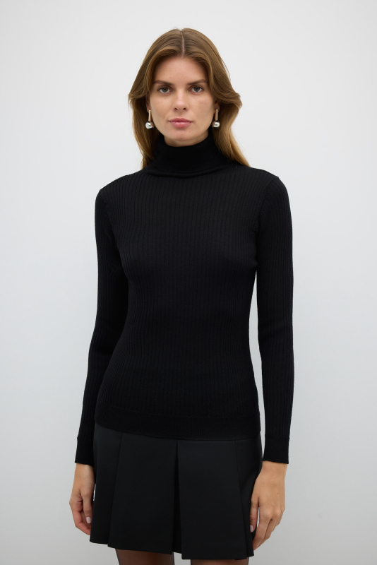 %100 Yün Balıkçı Yaka Triko Siyah 