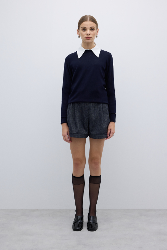 %100 Yün Bisiklet Yaka Triko Lacivert - 3