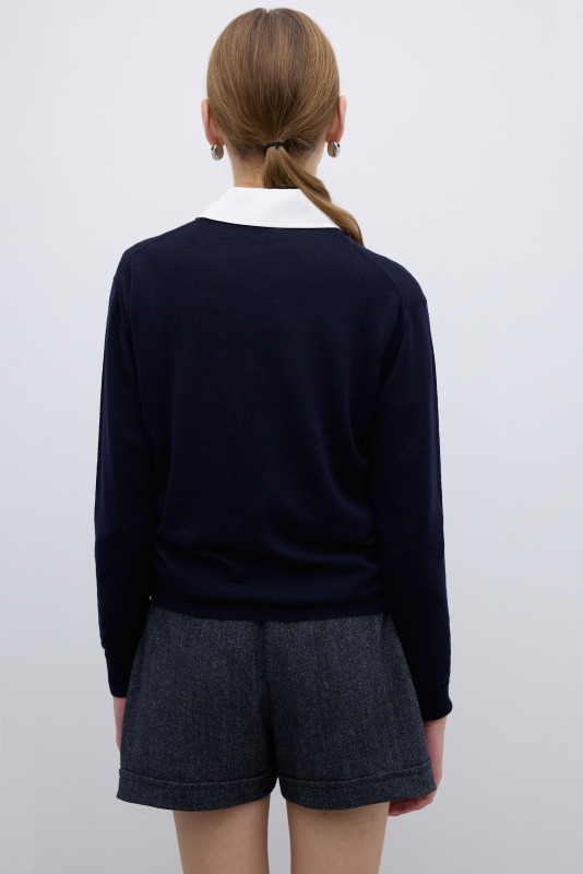 %100 Yün Bisiklet Yaka Triko Lacivert - Roman (1)