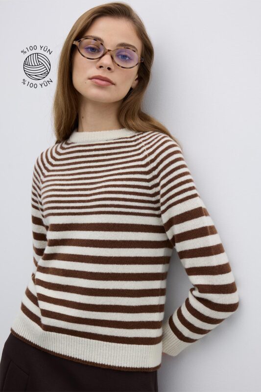 %100 Yün Çizgili Triko Standart Renk - 1