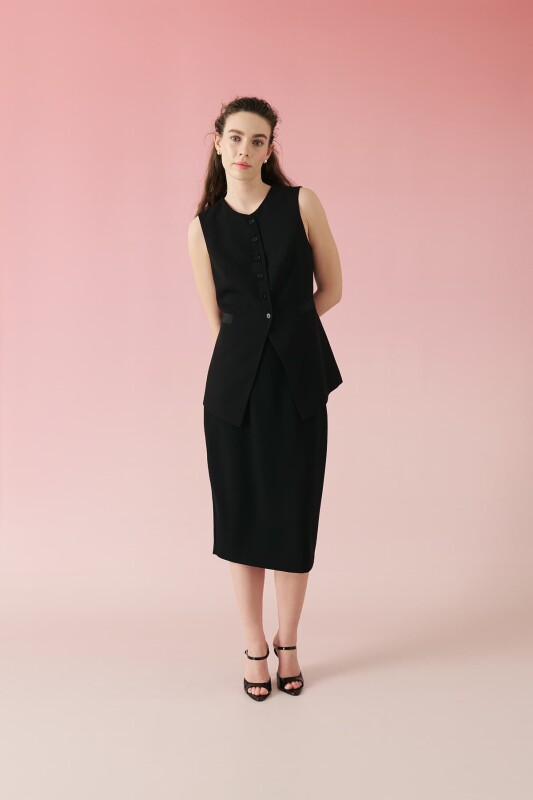 Grogren Kuşaklı Bisiklet Yaka Yelek Siyah - 3