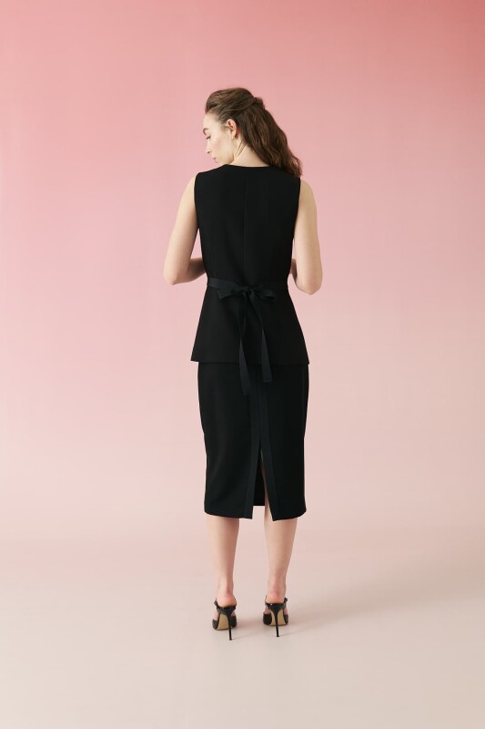 Grogren Kuşaklı Bisiklet Yaka Yelek Siyah - 2