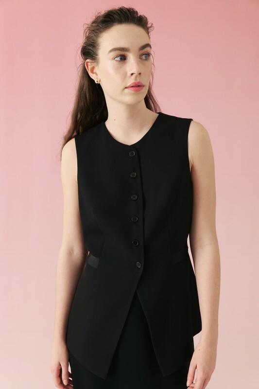 Grogren Kuşaklı Bisiklet Yaka Yelek Siyah - 1