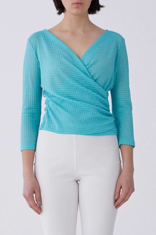 Anvelop Yaka Bluz Turkuaz - 1