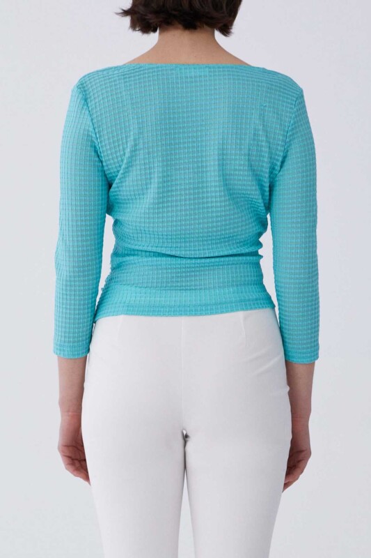 Anvelop Yaka Bluz Turkuaz - 2