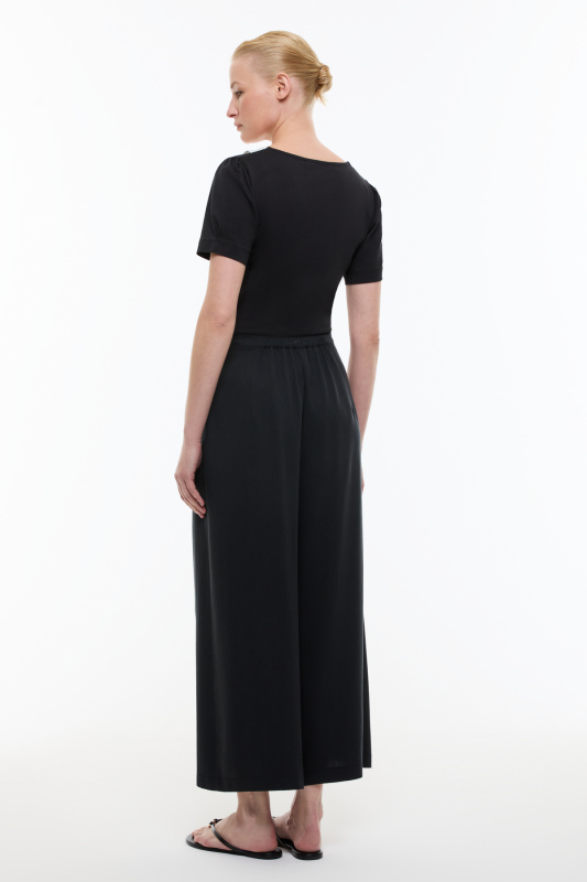 Arka Beli Lastikli Geniş Paça Pantolon Lacivert - 2