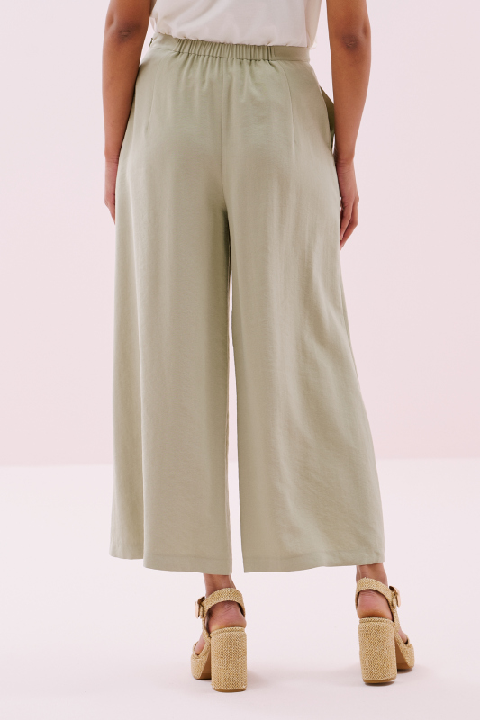 Arka Beli Lastikli Geniş Paça Pantolon Yeşil - 3