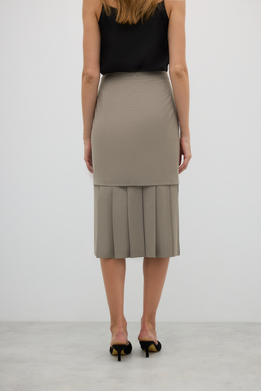 Arkası Pili Detaylı Yün Karışımlı Midi Boy Etek Kum Beji - Roman (1)