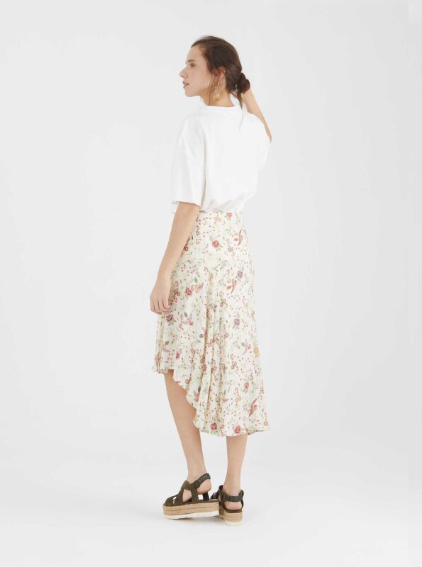 Asimetrik Kesim Çiçek Desenli Midi Etek Standart Renk - 2