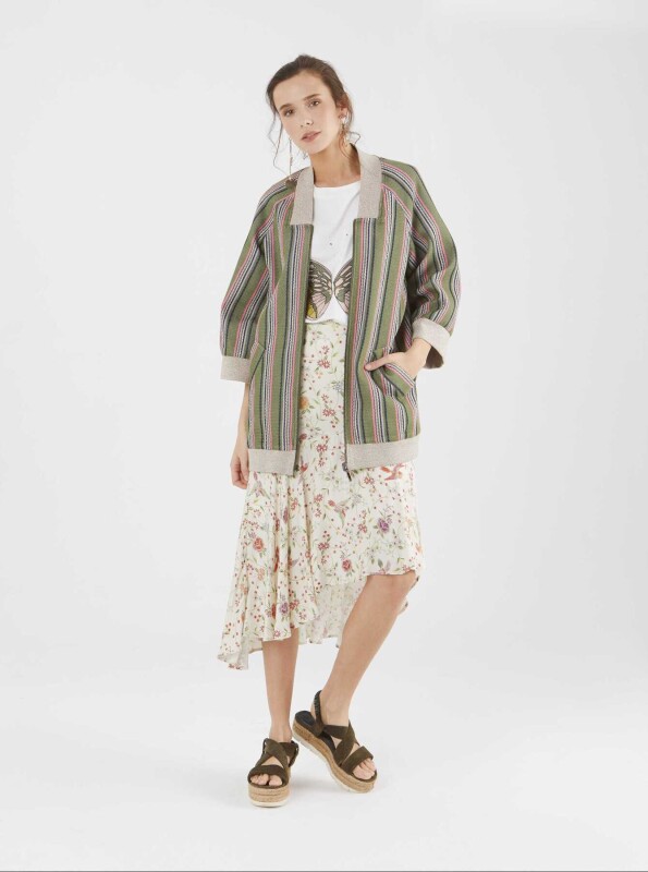 Asimetrik Kesim Çiçek Desenli Midi Etek Standart Renk - 3