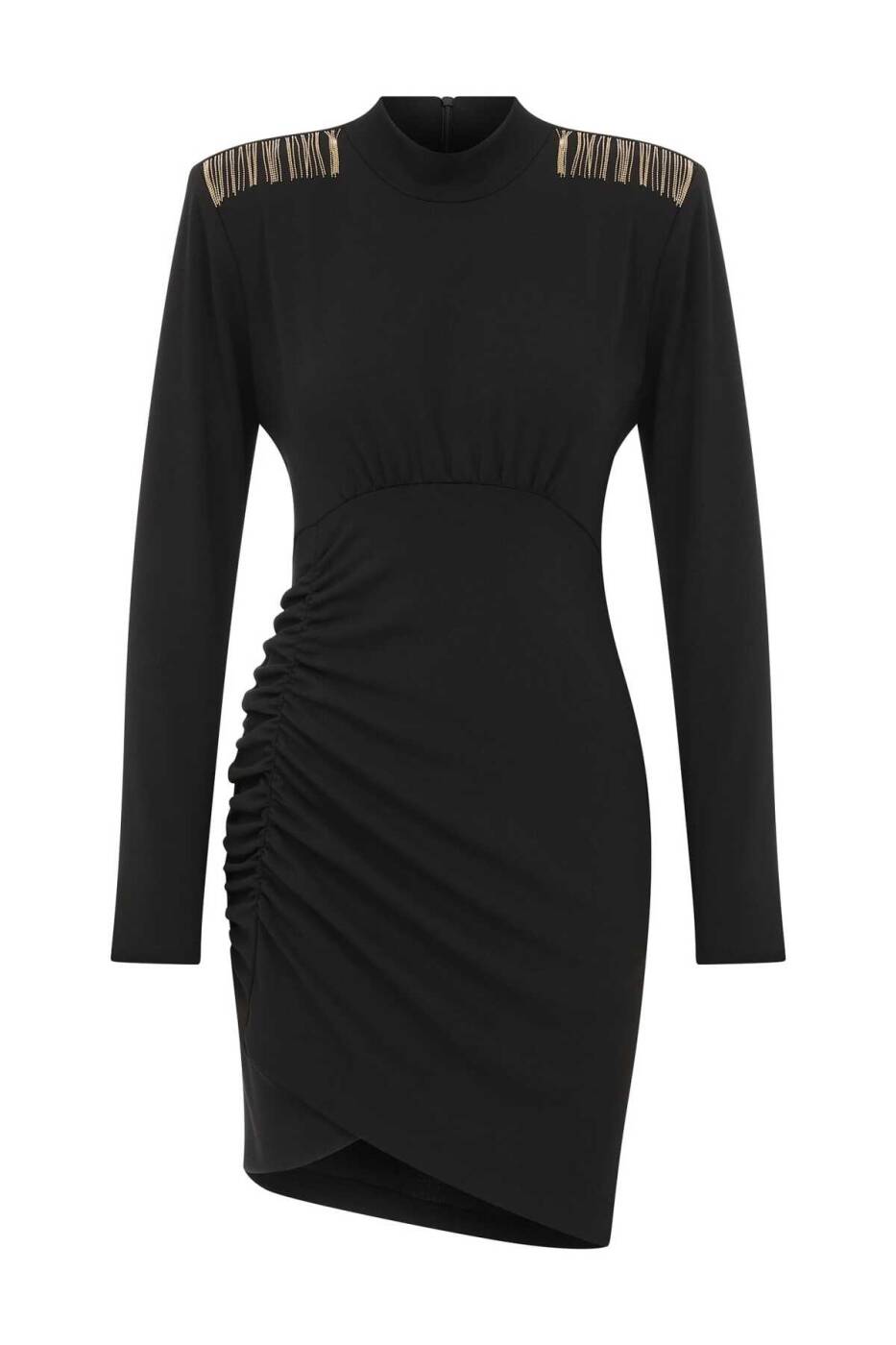  Asimetrik Kesim Mini Elbise Siyah - 4