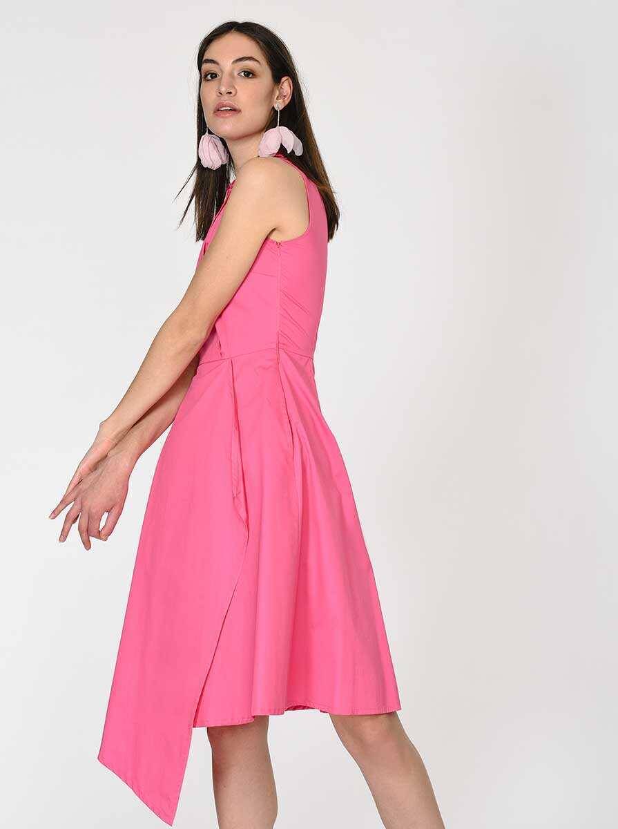 Asimetrik Midi Gece Elbisesi Pembe - 3