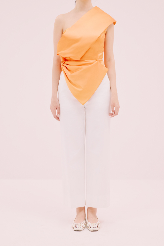 Asimetrik Saten Bluz Oranj - 1