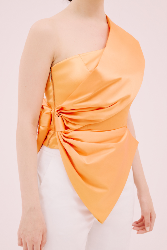 Asimetrik Saten Bluz Oranj - 2