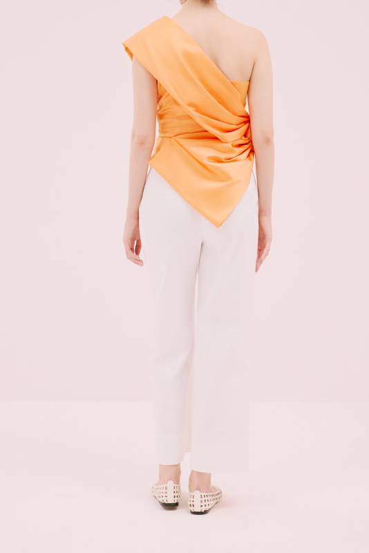 Asimetrik Saten Bluz Oranj - 3