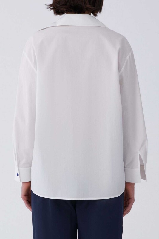 Asimetrik Yaka Cep Detaylı Gömlek Beyaz - 2