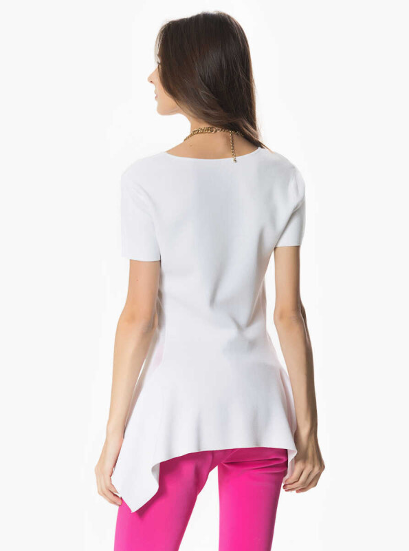 Asimetrik Yarım Kol Triko Beyaz - 2