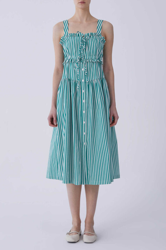 Askılı Çizgili Midi Elbise Standart Renk - 1