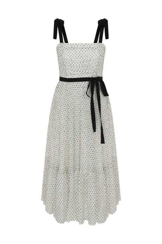 Askılı Desenli Abiye Elbise Standart Renk - 4