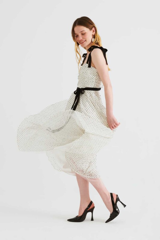 Askılı Desenli Abiye Elbise Standart Renk - 2