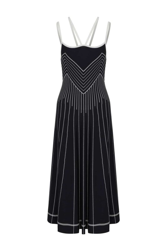 Askılı Desenli Triko Elbise Standart Renk - 5