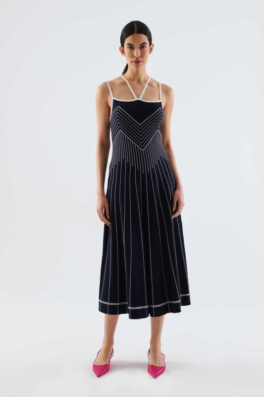 Askılı Desenli Triko Elbise Standart Renk - 1