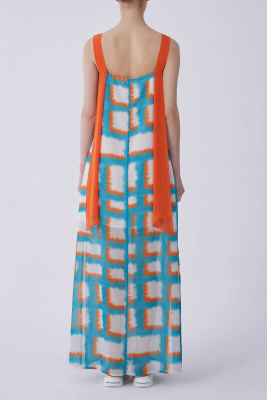 Askılı Empirme Desen Uzun Elbise Standart Renk - 2