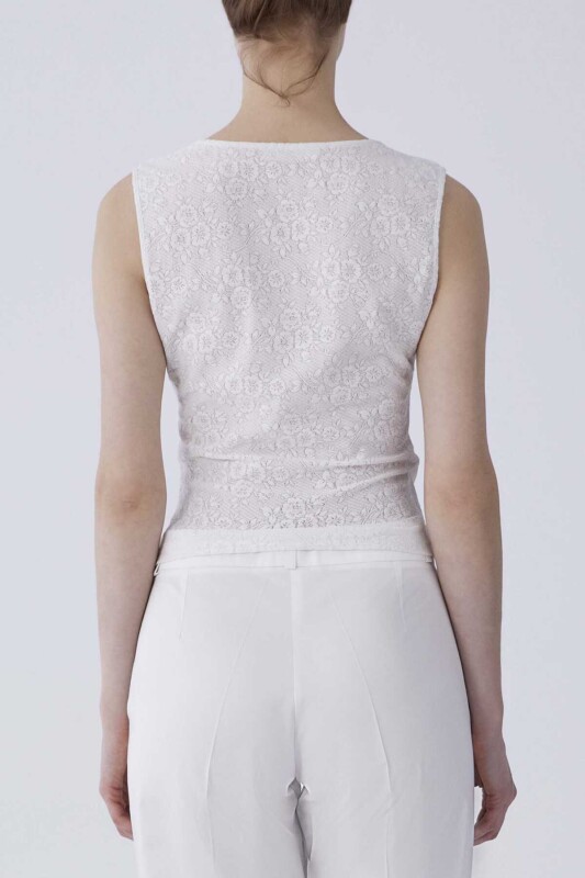 Askılı Kruvaze Dantelli Bluz Beyaz - 2