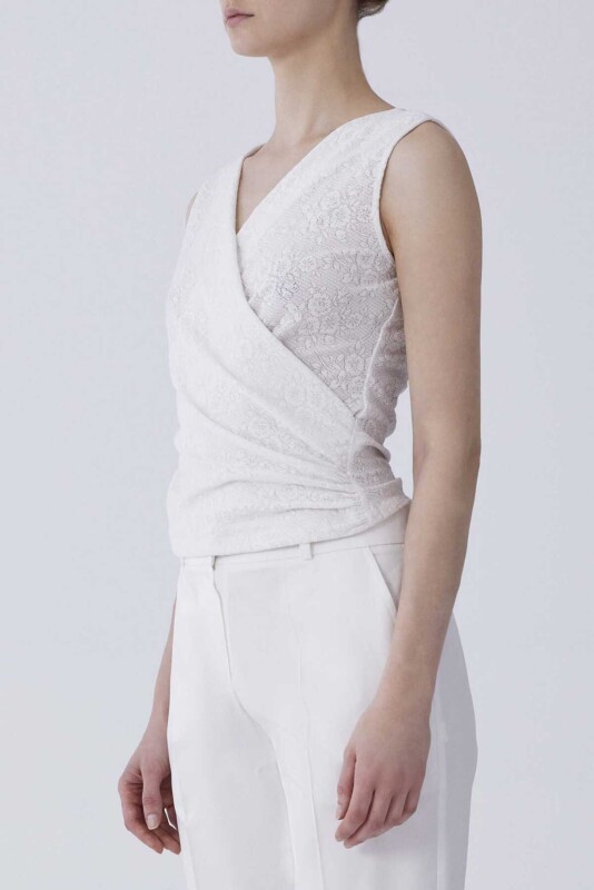 Askılı Kruvaze Dantelli Bluz Beyaz - 3