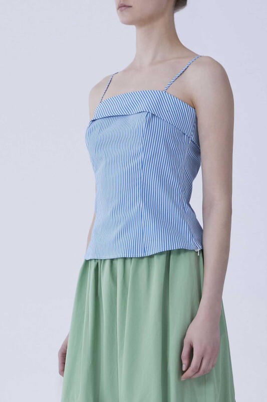 Askılı Mavi Çizgili Bluz Mavi - Beyaz - 3