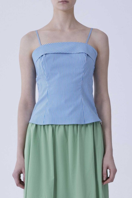 Askılı Mavi Çizgili Bluz Mavi - Beyaz - 1