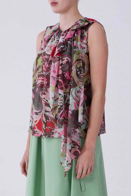 Askılı Ön Detaylı Floral Desen Bluz Standart Renk - 3