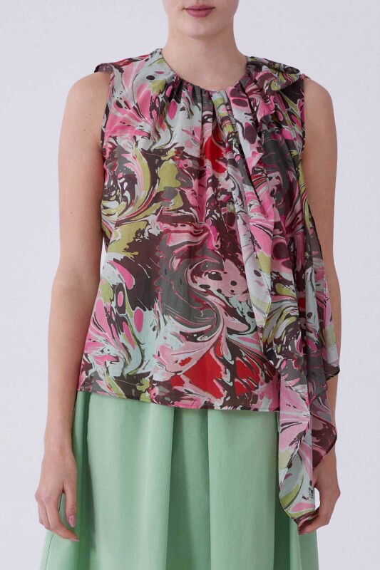 Askılı Ön Detaylı Floral Desen Bluz Standart Renk - 1