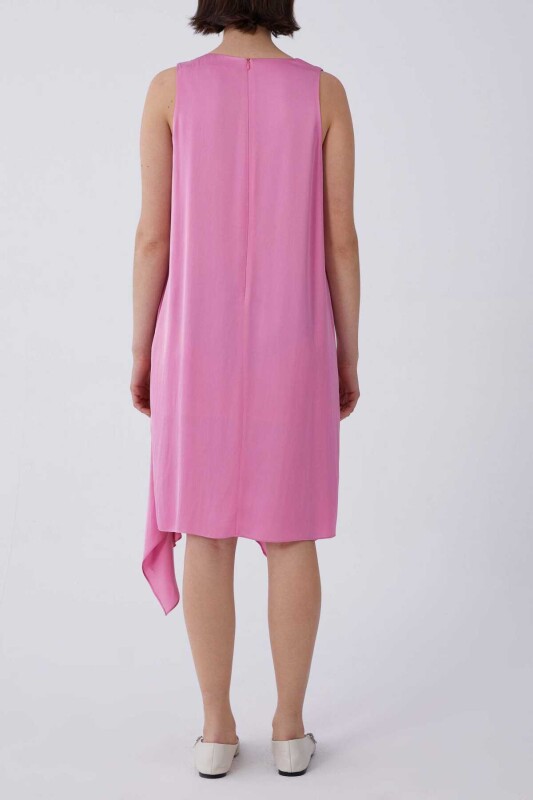 Askılı Önü Volanlı Saten Günlük Elbise Pembe - 2