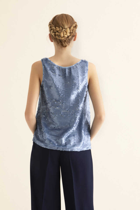 Askılı Payetli Bluz Mavi - 2