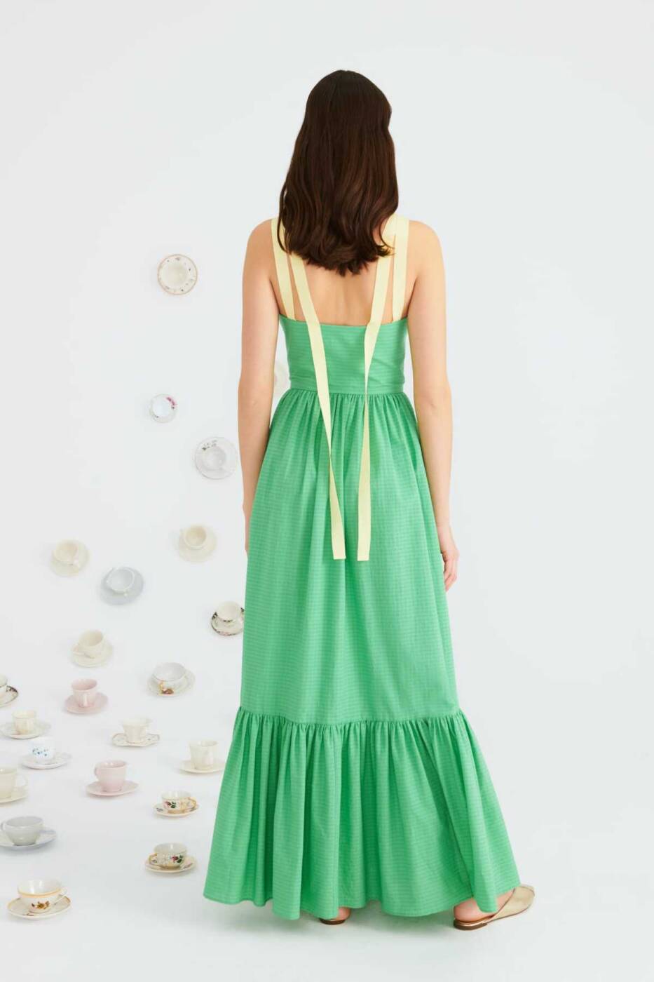 Askılı Piliseli Uzun Elbise Yeşil - 2