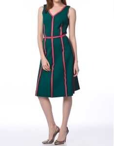  Askılı V Yaka Detaylı Günlük Elbise Yeşil - 1