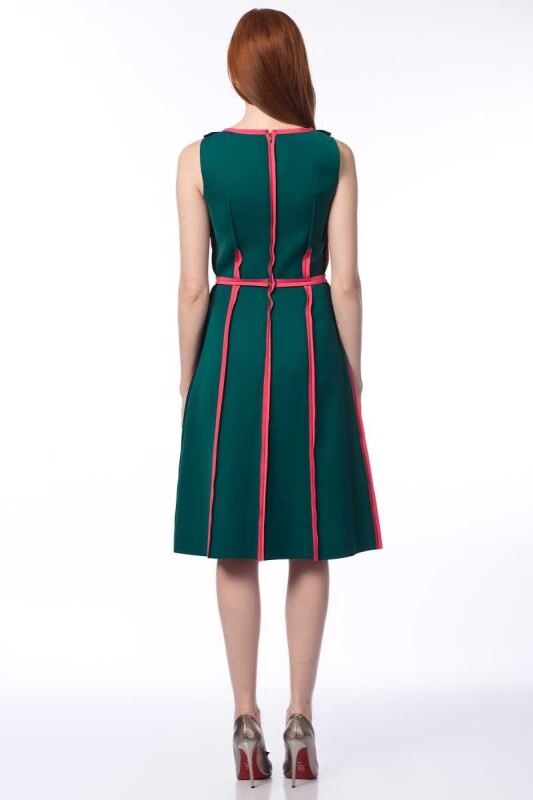  Askılı V Yaka Detaylı Günlük Elbise Yeşil - 2