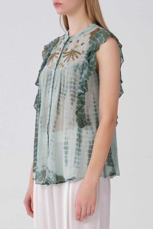 Askılı Yakası İşlemeli Otantik Bluz Standart Renk - 3