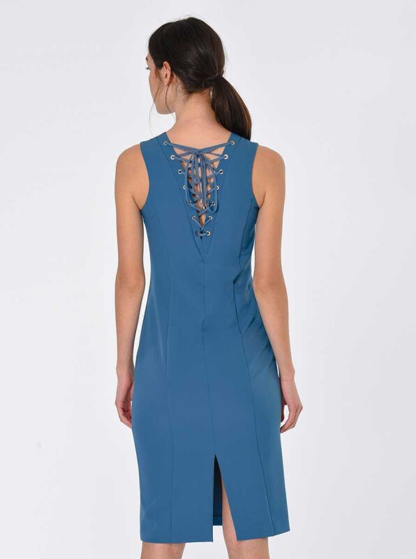 Bağcıklı Günlük Elbise Petrol - 2