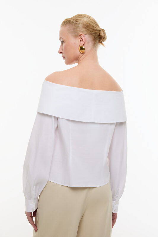 Bağlama Detaylı Madonna Yaka Gömlek Beyaz - Roman (1)